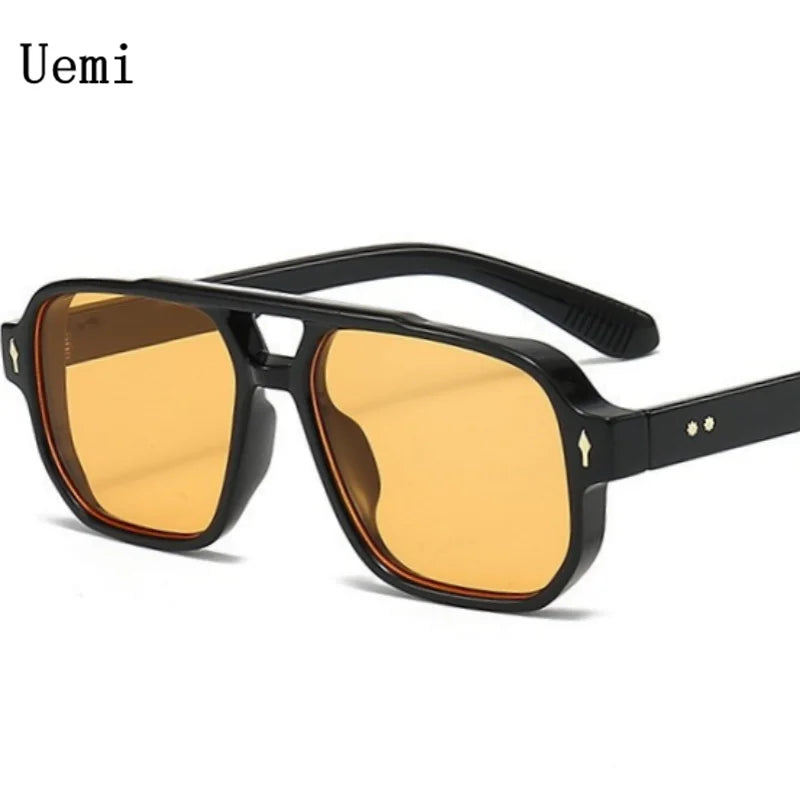 Retro Double-Bridge Square Sunglasses