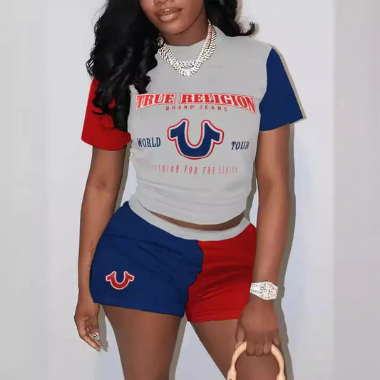 Short Sleeve Crop Tops Casual Biker Shorts Matching Set Summer 2025