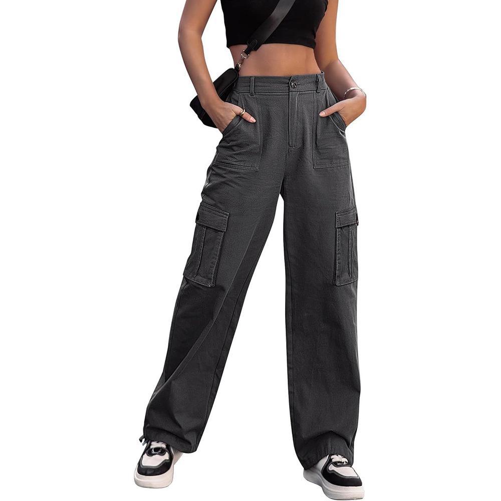 Women Multi Pockets Cargo Pants Spring Autumn Loose Wide ... — pants, alternate view