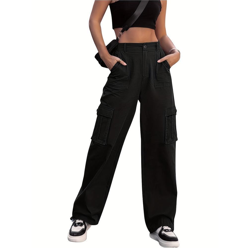 Women Multi Pockets Cargo Pants Spring Autumn Loose Wide ... — pants, alternate view
