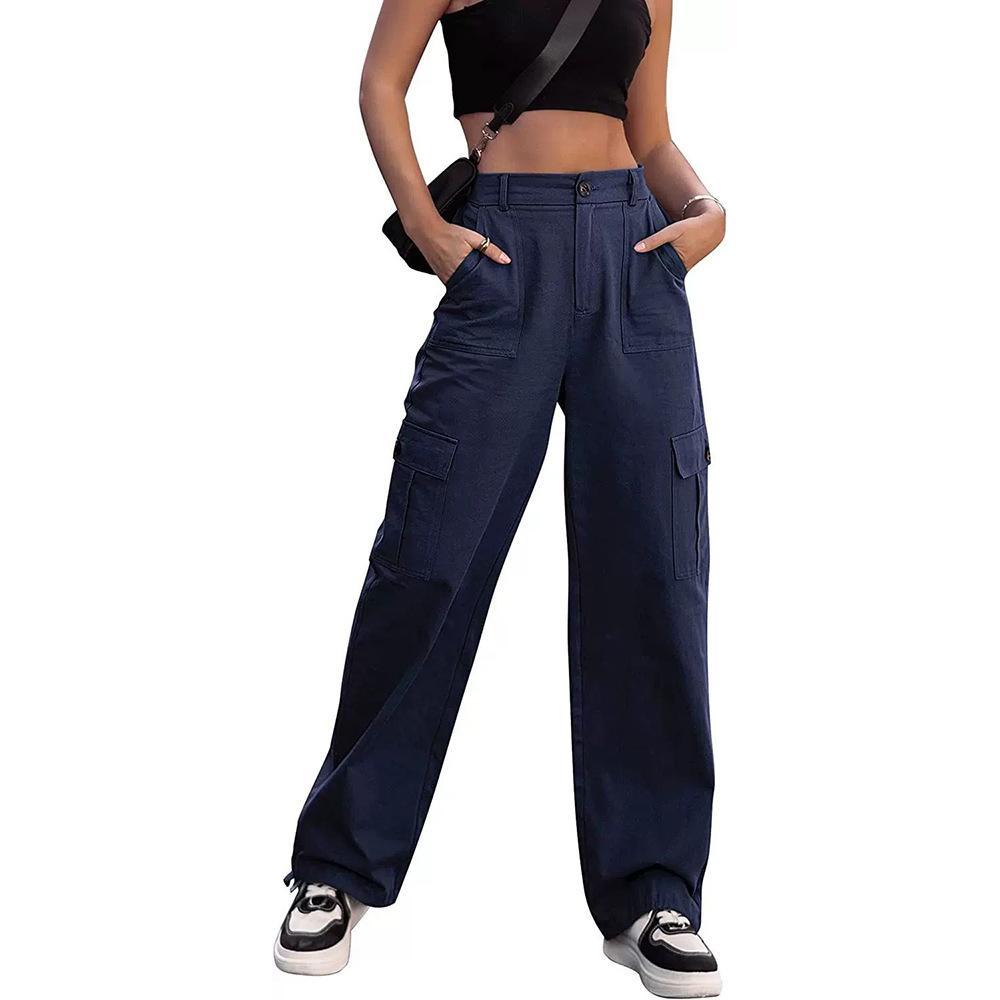 Women Multi Pockets Cargo Pants Spring Autumn Loose Wide ... — pants, detail view