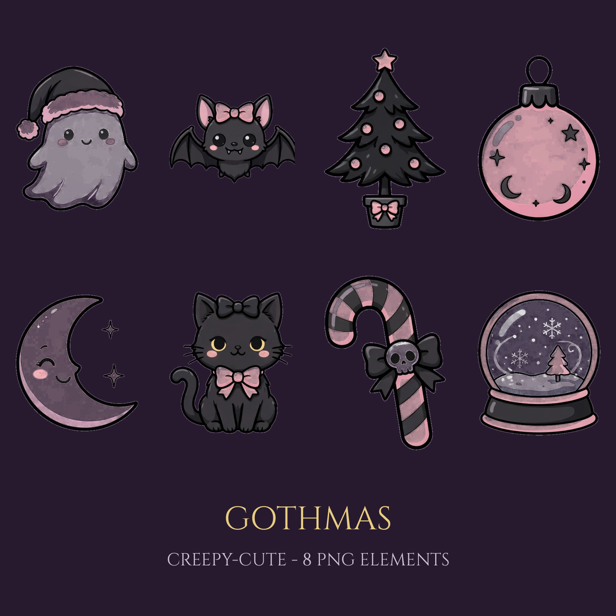 Gothmas Creepy-Cute PNG Bundle — 8 Elements (Digital Download)