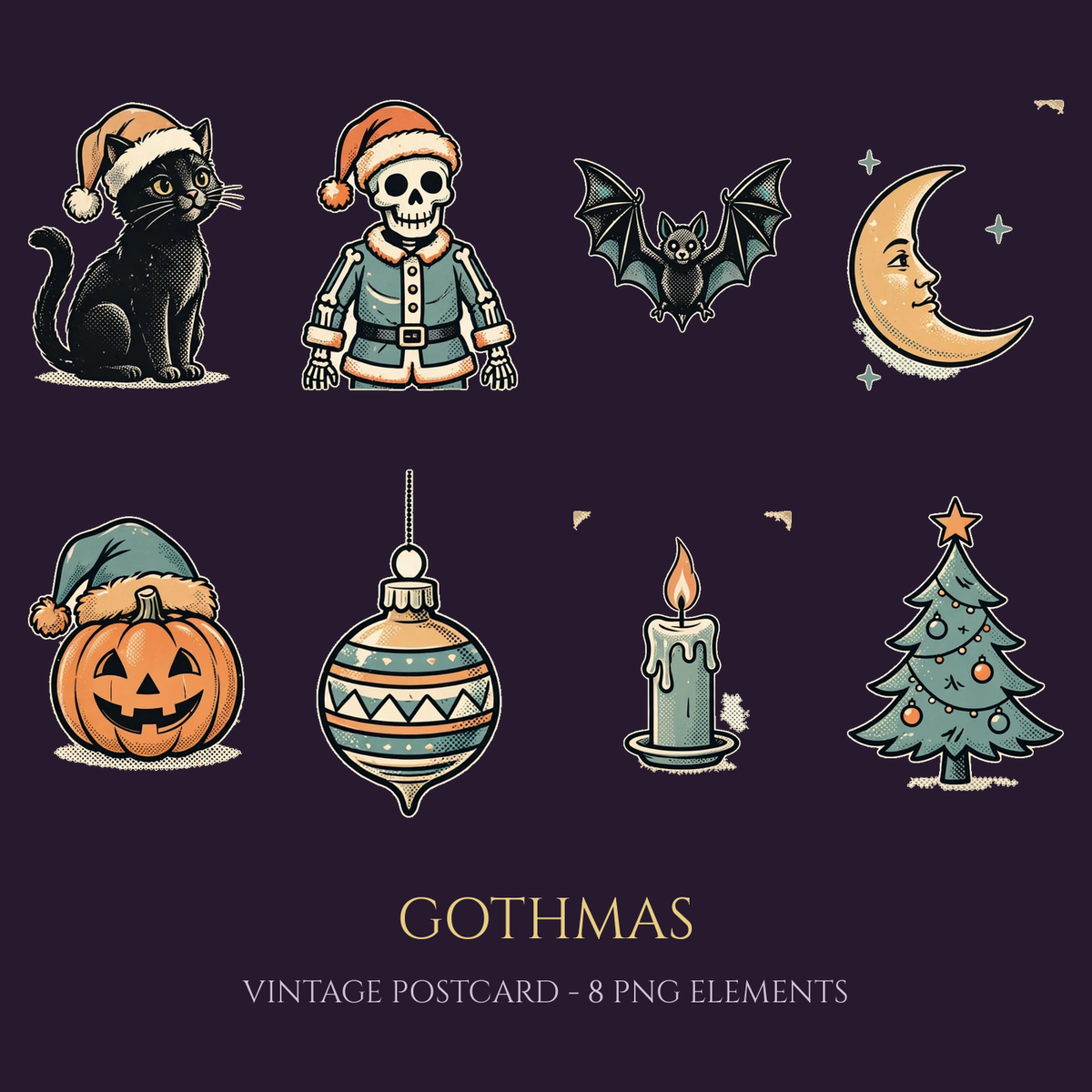 Gothmas Vintage Postcard PNG Bundle — 8 Elements (Digital Download)