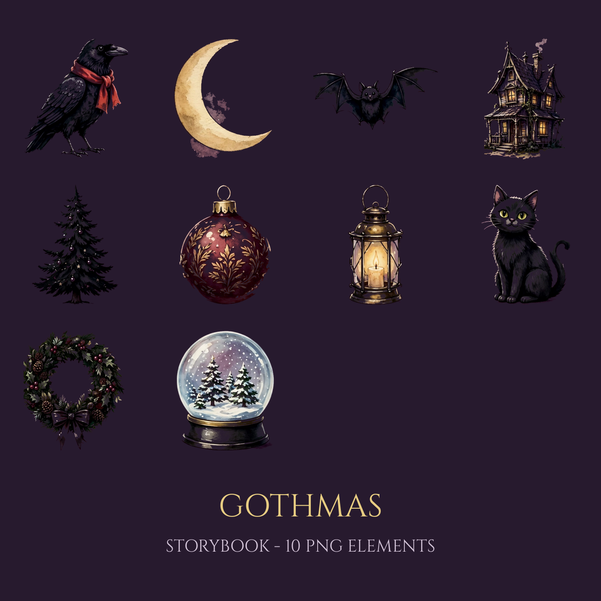 Gothmas Storybook PNG Bundle — 10 Elements (Digital Download)