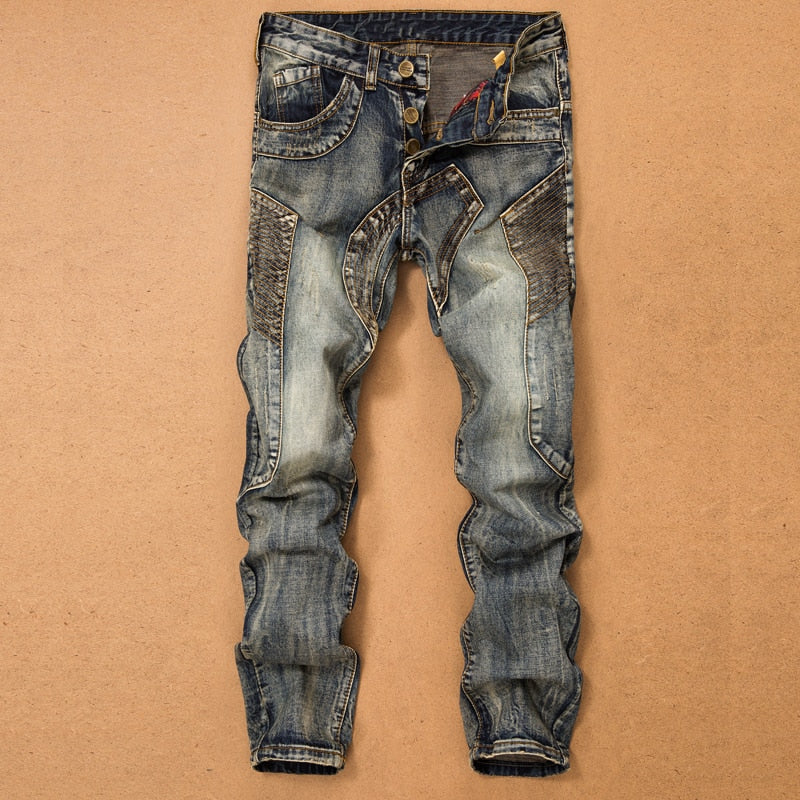 Men Jeans Pants Splicing Jean Denim